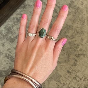 Green crystal and 925 stamped hammered sterling silver